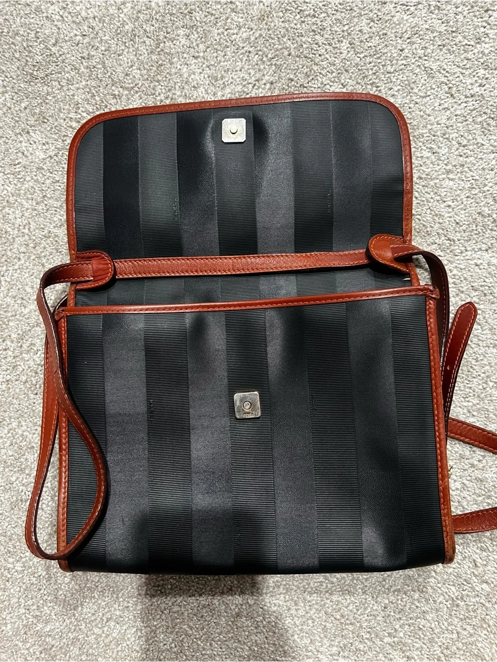 Vintage Fendi Pequin Striped Flap Shoulder/Crossbody Bag